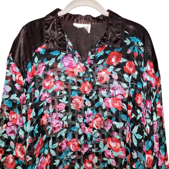 Vintage Teddi Sheer Floral Button Down Shirt | Size 2X - Picture 2 of 8
